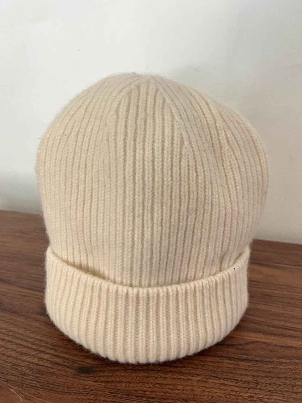 Unbranded Creme Ribbed Beanie Wool/Cashmere Winter Cozy